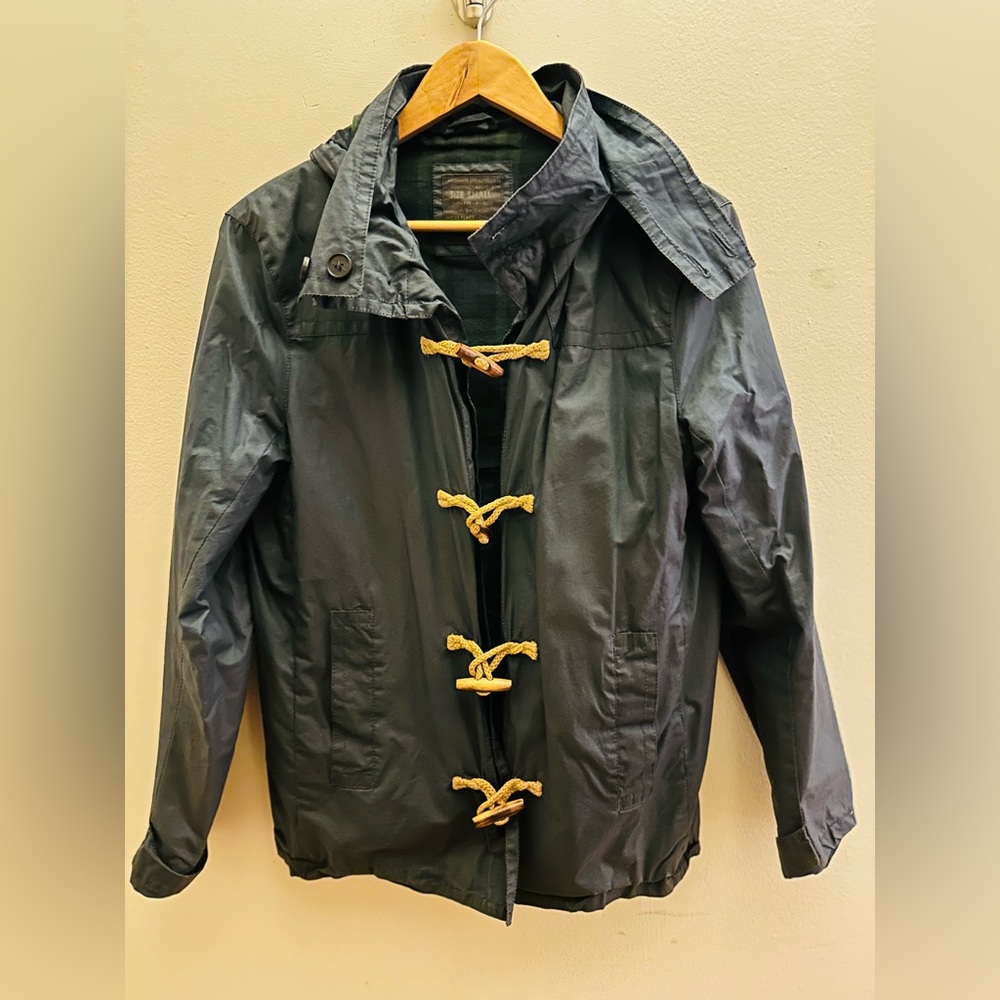All Saints lightweight navy rain jacket w/ paddington bear style toggle closures